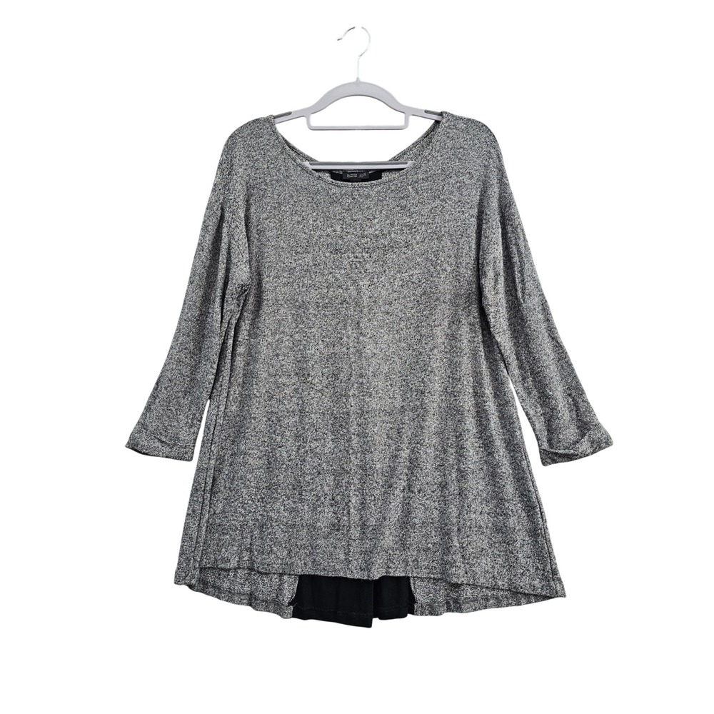 J Jill Wearever Tunic Wmns XS Gray Black Mixed Media Pleated Back Rayon Knit Top